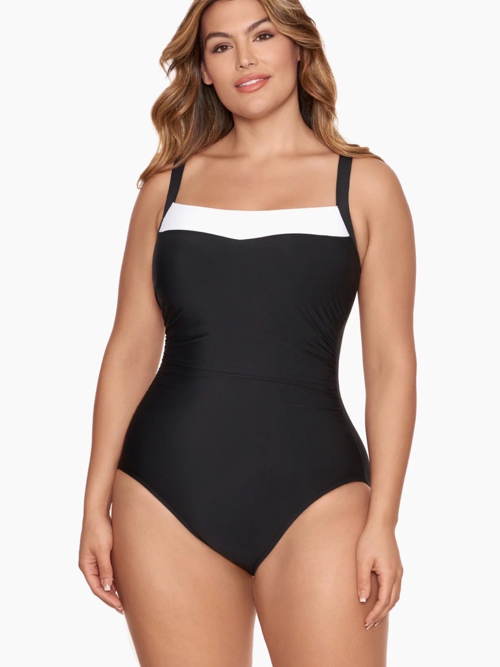 Miraclesuit Kara One Piece Swimsuit Sz 16DD Black White Colorblock Slimming AA25